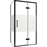 Balmani Senses Design douche en coin avec porte pivotante à droite et paroi latérale fixe, 100 x 100 cm, Verre transparent avec bande matte, Profil