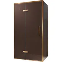 Balmani Senses Design douche en coin avec porte pivotante à gauche et paroi latérale fixe, 100 x 100 cm, Bronze, Profil Brushed Rosegold, coating