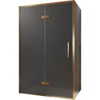 Balmani Senses Design douche en coin avec porte pivotante à gauche et paroi latérale fixe, 120 x 80 cm, Verre fumé, Profil Brushed Rosegold, coating