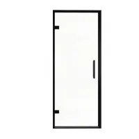 Balmani Senses Design porte pivotante à gauche 90 cm x 210 cm verre transparent, Profil noir, coating inclus