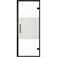 Balmani Senses Design porte pivotante à droite 90 cm x 210 cm verre transparent avec bande matte, Profil noir