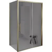 Balmani Senses Design douche en coin avec porte coulissante à droite et paroi latérale fixe, 160 x 90 cm, Miroir Reflex, Profil Brushed Champagne
