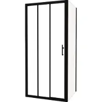 Linie Cadiz paroi de douche avec porte coulissante en trois parties et paroi latérale fixe, 80 x 80 cm, verre transparent, profil noir