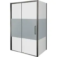 Balmani Senses Design douche en coin avec porte coulissante à gauche et paroi latérale fixe, 160 x 80 cm, Verre transparent avec bande matte, Profil