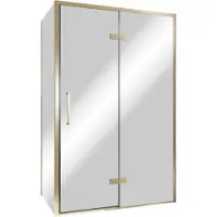 Balmani Senses Design douche en coin avec porte pivotante à droite et paroi latérale fixe, 120 x 90 cm, Miroir Reflex, Profil Brushed Champagne Gold,