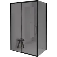 Balmani Senses Design douche en coin avec porte coulissante à gauche et paroi latérale fixe, 140 x 80 cm, Miroir Reflex, Profil Noir mat, coating