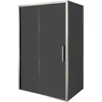 Balmani Senses Design douche en coin avec porte coulissante à gauche et paroi latérale fixe, 140 x 90 cm, Verre fumé, Profil Brushed CoolMetal