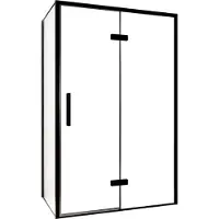 Balmani Senses Design douche en coin avec porte pivotante à droite et paroi latérale fixe, 120 x 70 cm, Verre transparent, Profil noir, coating inclus