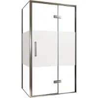 Balmani Senses Design douche en coin avec porte pivotante à droite et paroi latérale fixe, 100 x 80 cm, Verre transparent avec bande matte, Profil