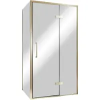 Balmani Senses Design douche en coin avec porte pivotante à droite et paroi latérale fixe, 100 x 90 cm, Miroir Reflex, Profil Brushed Champagne Gold,