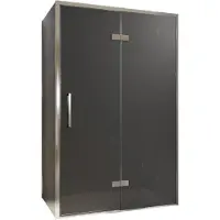 Balmani Senses Design douche en coin avec porte pivotante à droite et paroi latérale fixe, 120 x 100 cm, Verre fumé, Profil chrome, coating inclus