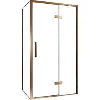 Balmani Senses Design douche en coin avec porte pivotante à droite et paroi latérale fixe, 100 x 70 cm, Verre transparent, Profil Brushed Rosegold,