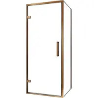 Balmani Senses Design douche en coin avec porte pivotante à gauche et paroi latérale fixe, 90 x 80 cm, Verre transparent, Profil Brushed Rosegold,