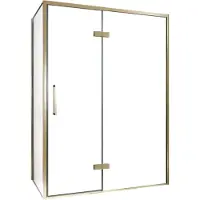 Balmani Senses Design douche en coin avec porte pivotante à droite et paroi latérale fixe, 140 x 90 cm, Verre transparent, Profil Brushed Champagne