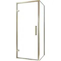 Balmani Senses Design douche en coin avec porte pivotante à gauche et paroi latérale fixe, 90 x 100 cm, Verre transparent, Profil Brushed Champagne