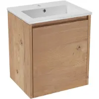 Storke Seda meuble salle de bains suspendu 45 x 35 cm chêne brut avec Diva plan simple en marbre composite blanc brillant
