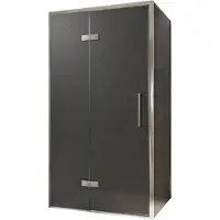 Balmani Senses Design douche en coin avec porte pivotante à gauche et paroi latérale fixe, 100 x 90 cm, Verre fumé, Profil chrome, coating inclus