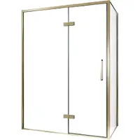 Balmani Senses Design douche en coin avec porte pivotante à gauche et paroi latérale fixe, 140 x 80 cm, Verre transparent, Profil Brushed Champagne