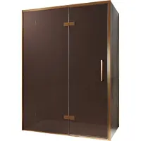 Balmani Senses Design douche en coin avec porte pivotante à gauche et paroi latérale fixe, 140 x 90 cm, Bronze, Profil Brushed Rosegold