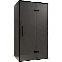 Balmani Senses Design douche en coin avec porte pivotante à droite et paroi latérale fixe, 100 x 100 cm, Verre fumé, Profil noir, coating inclus