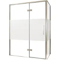 Balmani Senses Design douche en coin avec porte pivotante à gauche et paroi latérale fixe, 140 x 80 cm, Verre transparent avec bande matte, Profil