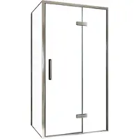 Balmani Senses Design douche en coin avec porte pivotante à droite et paroi latérale fixe, 100 x 90 cm, Verre transparent, Profil chrome, coating