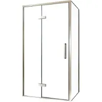 Balmani Senses Design douche en coin avec porte pivotante à gauche et paroi latérale fixe, 100 x 100 cm, Verre transparent, Profil Brushed CoolMetal,
