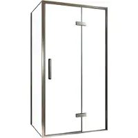 Balmani Senses Design douche en coin avec porte pivotante à droite et paroi latérale fixe, 100 x 90 cm, Verre transparent, Profil Brushed GunMetal