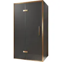 Balmani Senses Design douche en coin avec porte pivotante à gauche et paroi latérale fixe, 100 x 100 cm, Verre fumé, Profil Brushed Rosegold, coating