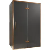 Balmani Senses Design douche en coin avec porte pivotante à droite et paroi latérale fixe, 120 x 90 cm, Verre fumé, Profil Brushed Rosegold