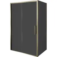 Balmani Senses Design douche en coin avec porte coulissante à gauche et paroi latérale fixe, 140 x 100 cm, Verre fumé, Profil Brushed Champagne Gold