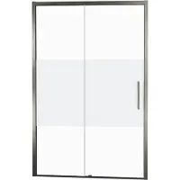 Balmani Senses Design porte coulissante à gauche 140 cm x 210 cm verre transparent avec bande matte, Profil Brushed GunMetal