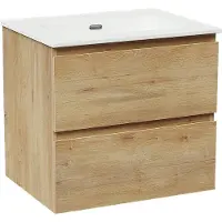 Linie Lado meuble salle de bains suspendu 60 x 46 cm chêne naturel avec Baro plan simple en porcelaine blanc mat