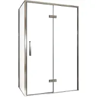 Balmani Senses Design douche en coin avec porte pivotante à droite et paroi latérale fixe, 120 x 80 cm, Verre transparent, Profil chrome, coating