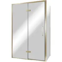 Balmani Senses Design douche en coin avec porte pivotante à gauche et paroi latérale fixe, 120 x 80 cm, Miroir Reflex, Profil Brushed Champagne Gold,
