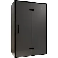 Balmani Senses Design douche en coin avec porte pivotante à droite et paroi latérale fixe, 120 x 100 cm, Verre fumé, Profil noir, coating inclus