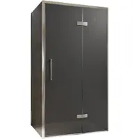 Balmani Senses Design douche en coin avec porte pivotante à droite et paroi latérale fixe, 100 x 90 cm, Verre fumé, Profil chrome, coating inclus