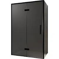 Balmani Senses Design douche en coin avec porte pivotante à gauche et paroi latérale fixe, 120 x 80 cm, Verre fumé, Profil noir