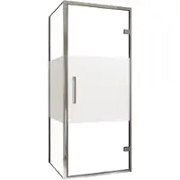 Balmani Senses Design douche en coin avec porte pivotante à droite et paroi latérale fixe, 90 x 100 cm, Verre transparent avec bande matte, Profil