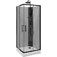 Linie Salta cabine de douche avec portes coulissantes 80 x 80 cm verre transparent profil noir avec robinet