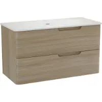Linie Curvo meuble salle de bains suspendu 100 x 46 cm chêne clair avec Baro Curvo plan simple en porcelaine blanc brillant