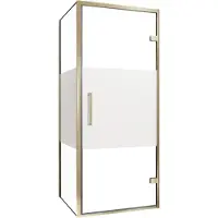 Balmani Senses Design douche en coin avec porte pivotante à droite et paroi latérale fixe, 90 x 80 cm, Verre transparent avec bande matte, Profil