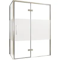 Balmani Senses Design douche en coin avec porte pivotante à droite et paroi latérale fixe, 140 x 80 cm, Verre transparent avec bande matte, Profil