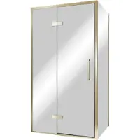 Balmani Senses Design douche en coin avec porte pivotante à gauche et paroi latérale fixe, 100 x 80 cm, Miroir Reflex, Profil Brushed Champagne Gold,