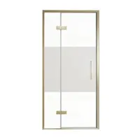 Balmani Senses Design porte pivotante à gauche 100 cm x 210 cm verre transparent avec bande matte, Profil Brushed Champagne Gold