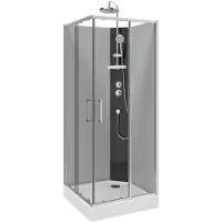 Linie Salta cabine de douche avec portes coulissantes 80 x 80 cm verre transparent profil chrome avec robinet