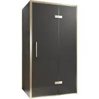 Balmani Senses Design douche en coin avec porte pivotante à droite et paroi latérale fixe, 100 x 90 cm, Verre fumé, Profil Brushed Champagne Gold,