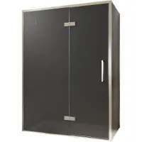 Balmani Senses Design douche en coin avec porte pivotante à gauche et paroi latérale fixe, 140 x 90 cm, Verre fumé, Profil Brushed CoolMetal, coating