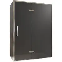 Balmani Senses Design douche en coin avec porte pivotante à droite et paroi latérale fixe, 140 x 80 cm, Verre fumé, Profil chrome, coating inclus