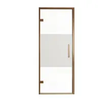 Balmani Senses Design porte pivotante à gauche 90 cm x 210 cm verre transparent avec bande matte, Profil Brushed Rosegold, coating inclus